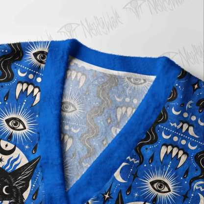 Gothic Celestial Black Cat Cardigan Sweater