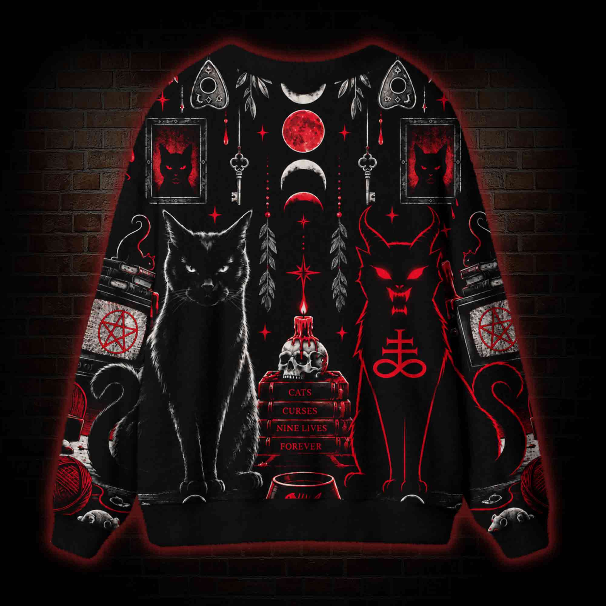 Satanic Cat Ritual Cardigan Sweater