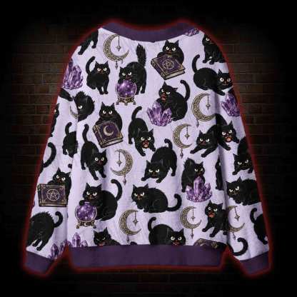 Vintage Witchy Black Cat Cardigan Sweater