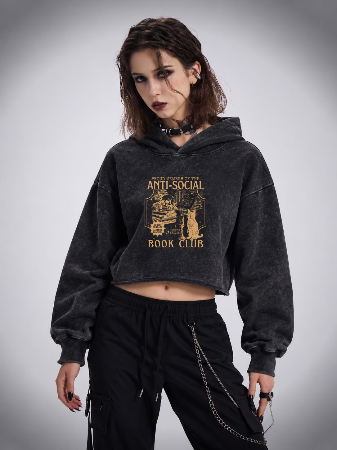 Anti-Social Book Club Washed Cropped Hoodie