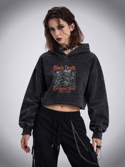 Vintage Black Death European Tour Washed Cropped Hoodie