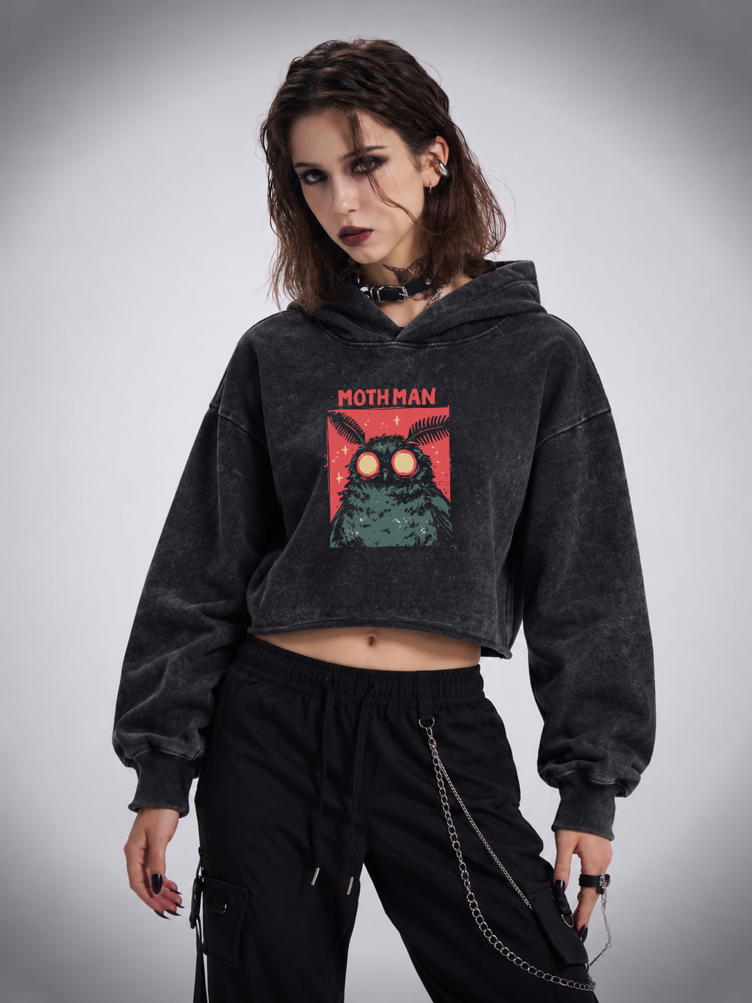 Cryptid Mothman Washed Cropped Hoodie