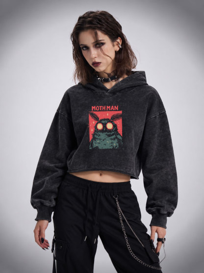 Cryptid Mothman Washed Cropped Hoodie