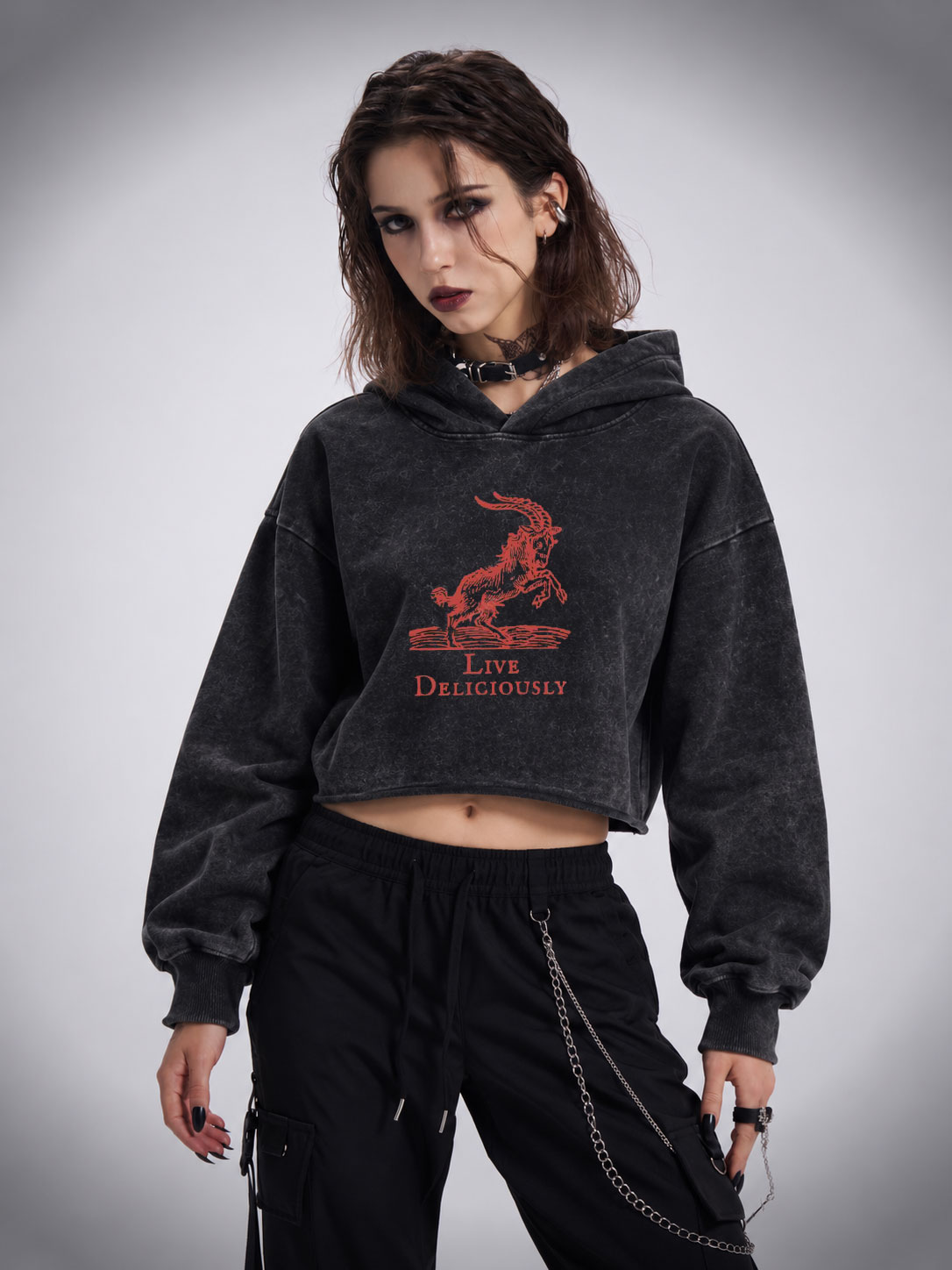 Live Deliciously Washed Cropped Hoodie