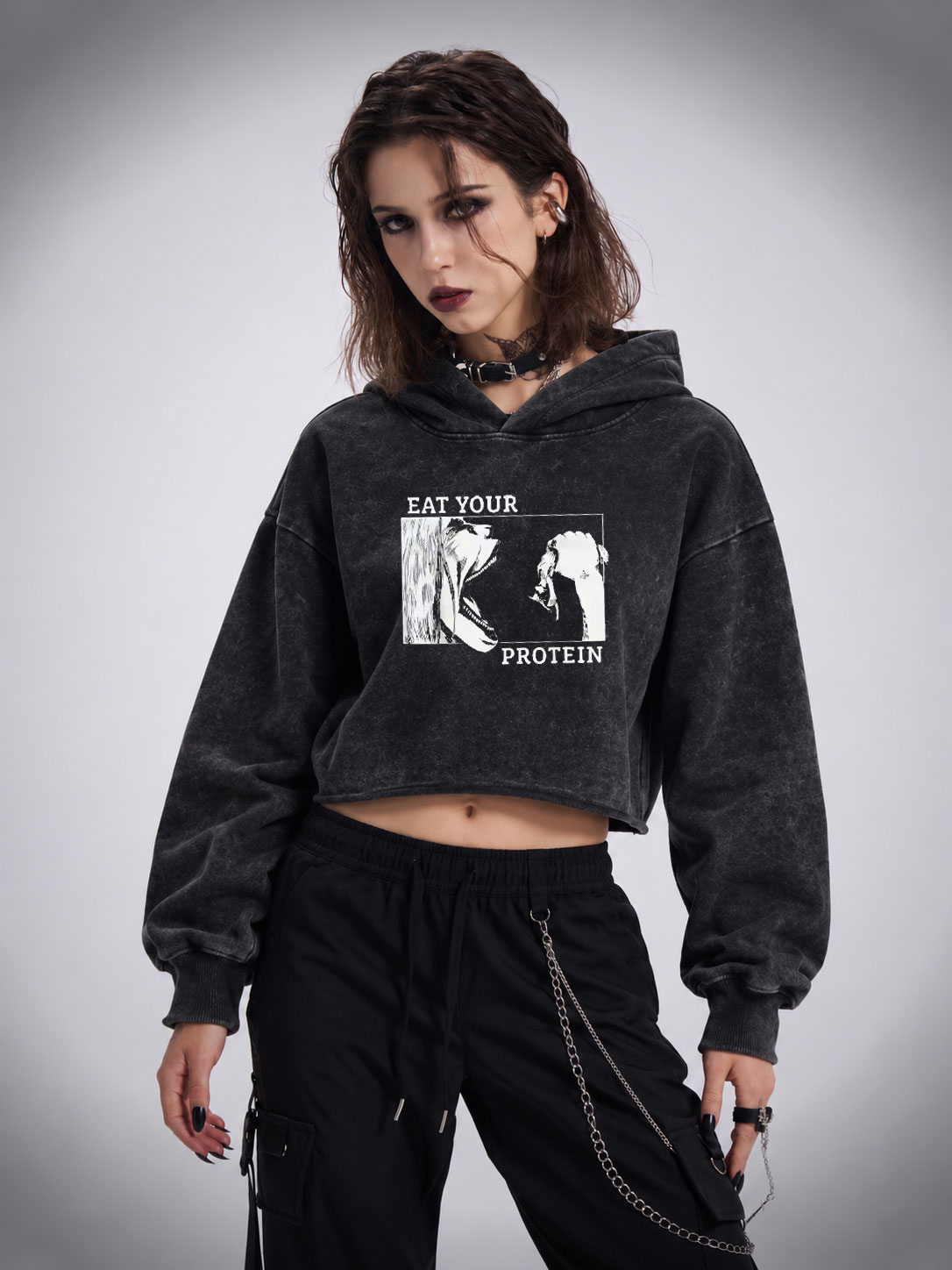 Eat Your Protein Washed Cropped Hoodie