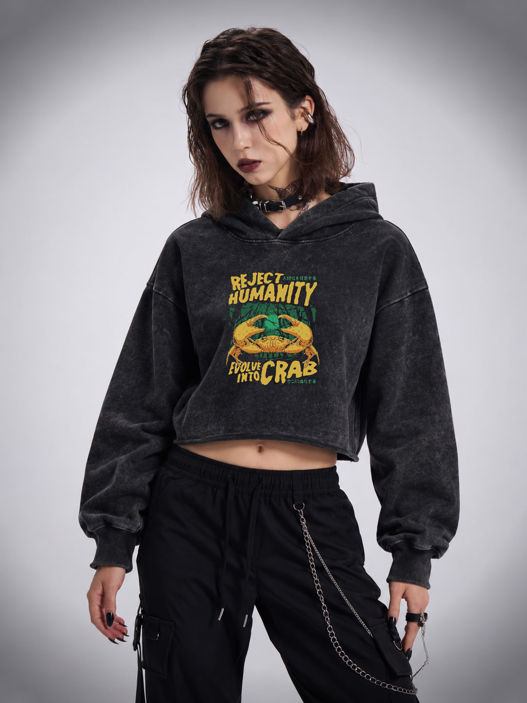 Reject Humanity Crab Washed Cropped Hoodie