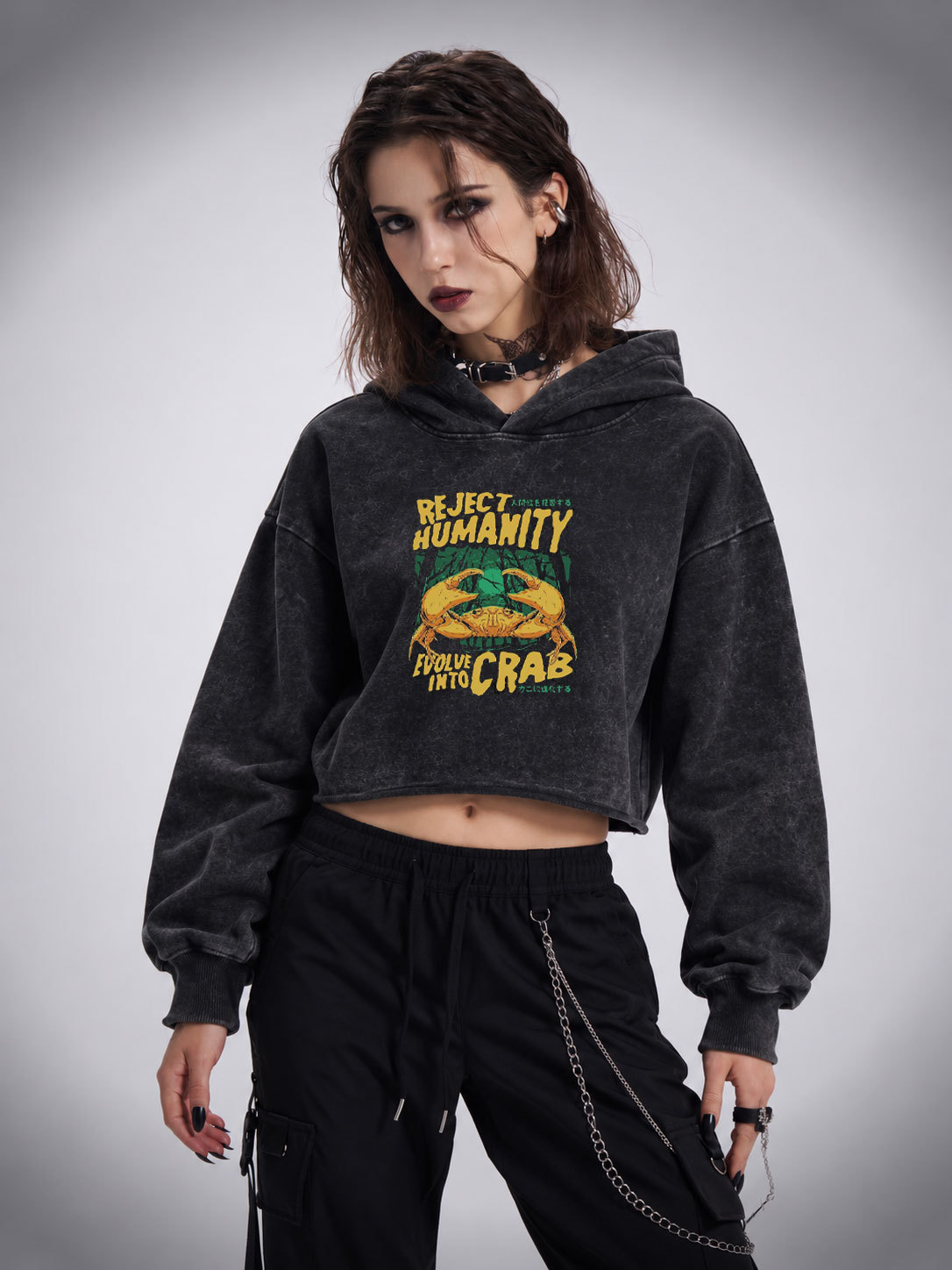 Reject Humanity Crab Washed Cropped Hoodie