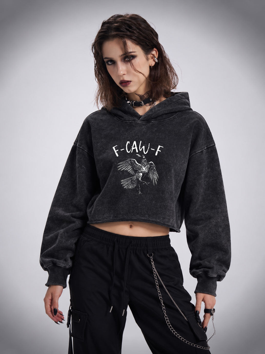 F-caw-f Funny Washed Cropped Hoodie