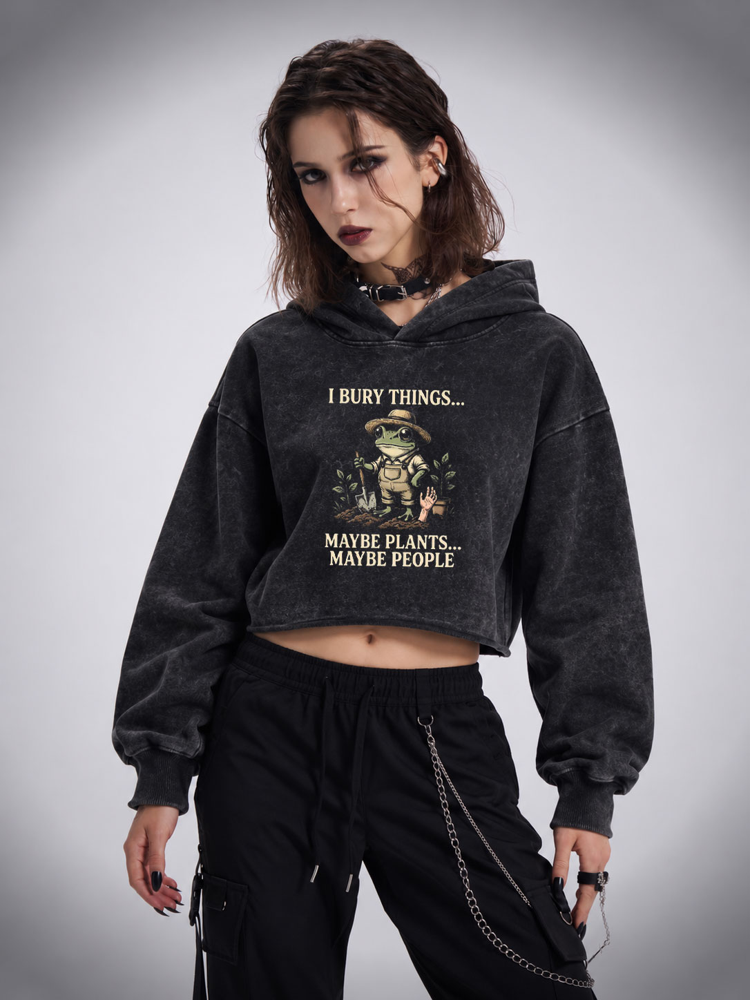 I Bury Things Maybe Plants Maybe People Washed Cropped Hoodie