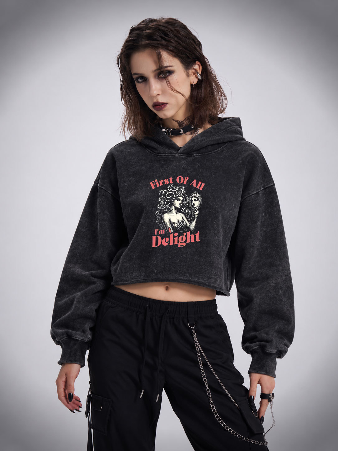 First of All I'm a Delight Washed Cropped Hoodie