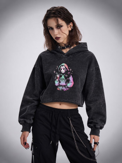 Halloween Mama Washed Cropped Hoodie