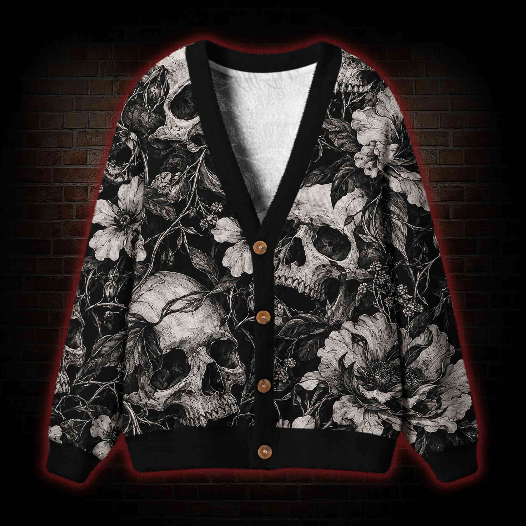 Skull and Blooming Flora Cardigan Sweater