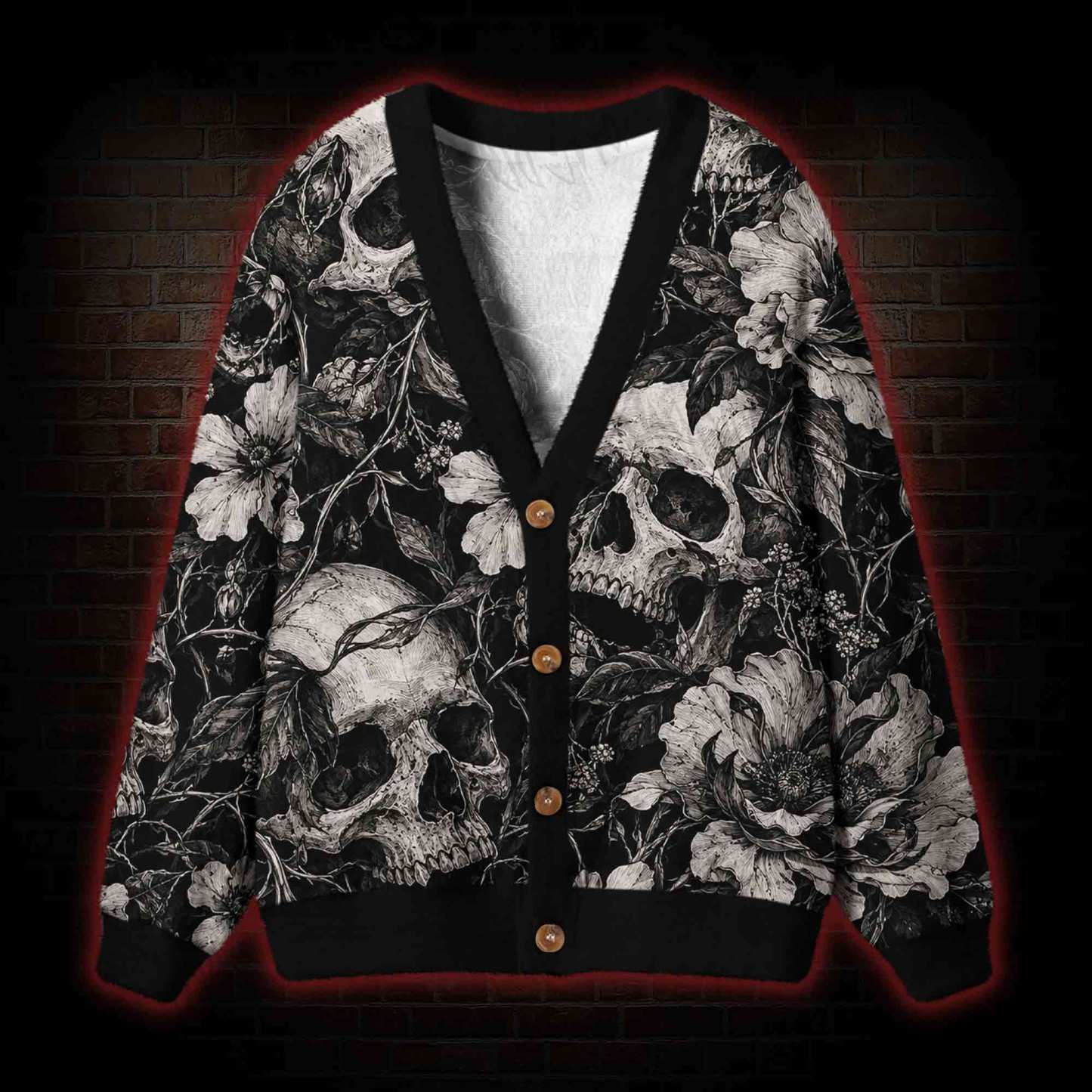 Skull and Blooming Flora Cardigan Sweater