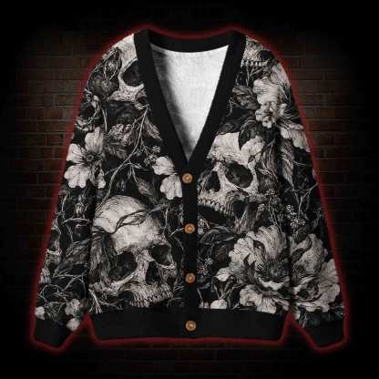 Skull and Blooming Flora Cardigan Sweater