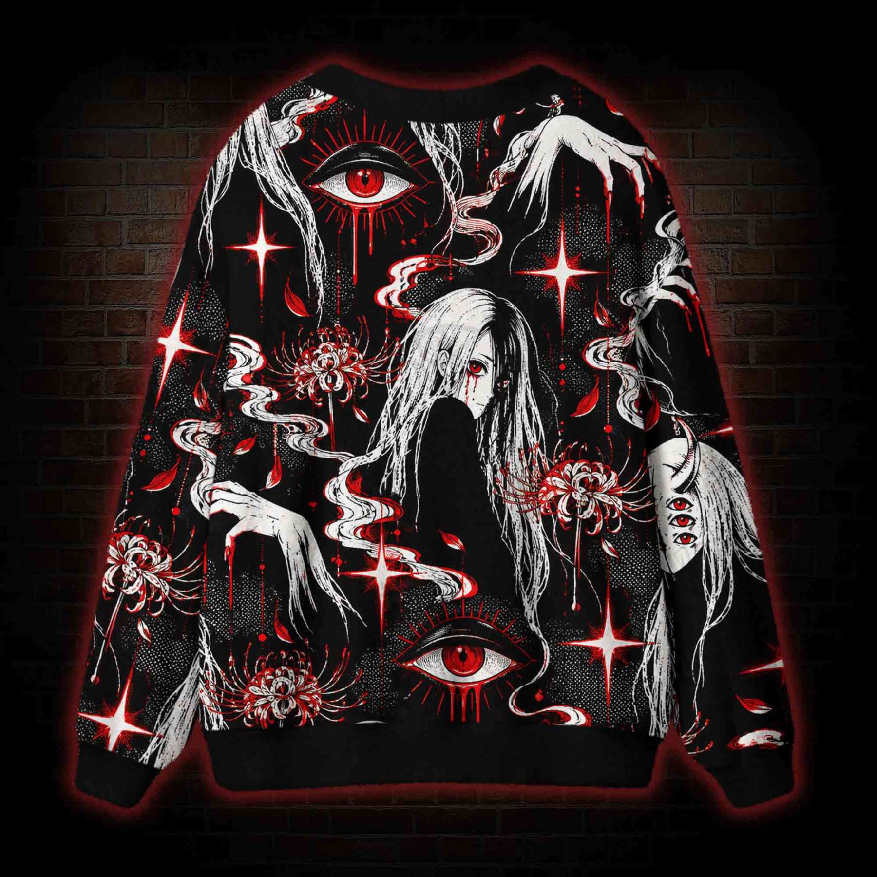 Crimson Illusion Multi Eyed Waifu Cardigan Sweater