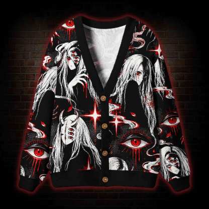 Crimson Illusion Multi Eyed Waifu Cardigan Sweater