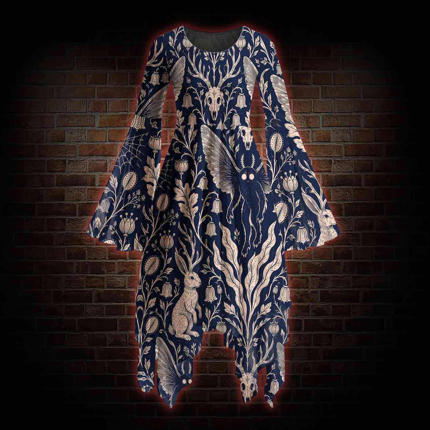 Cryptids Bell-sleeve Handkerchief-hem Dress