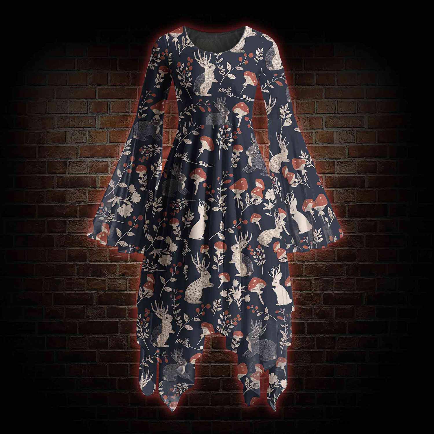 Jackalope Bell-sleeve Handkerchief-hem Dress