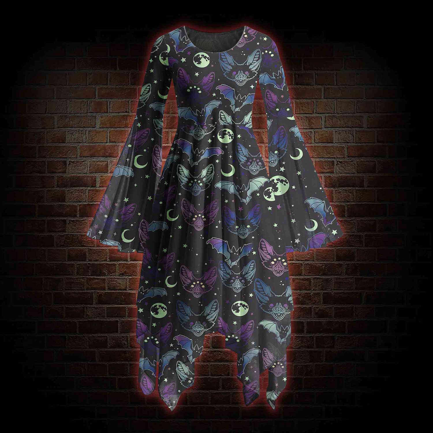 Bats Bell-sleeve Handkerchief-hem Dress