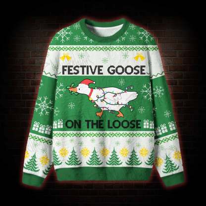 Festive Goose on the Loose Ugly Sweatshirts