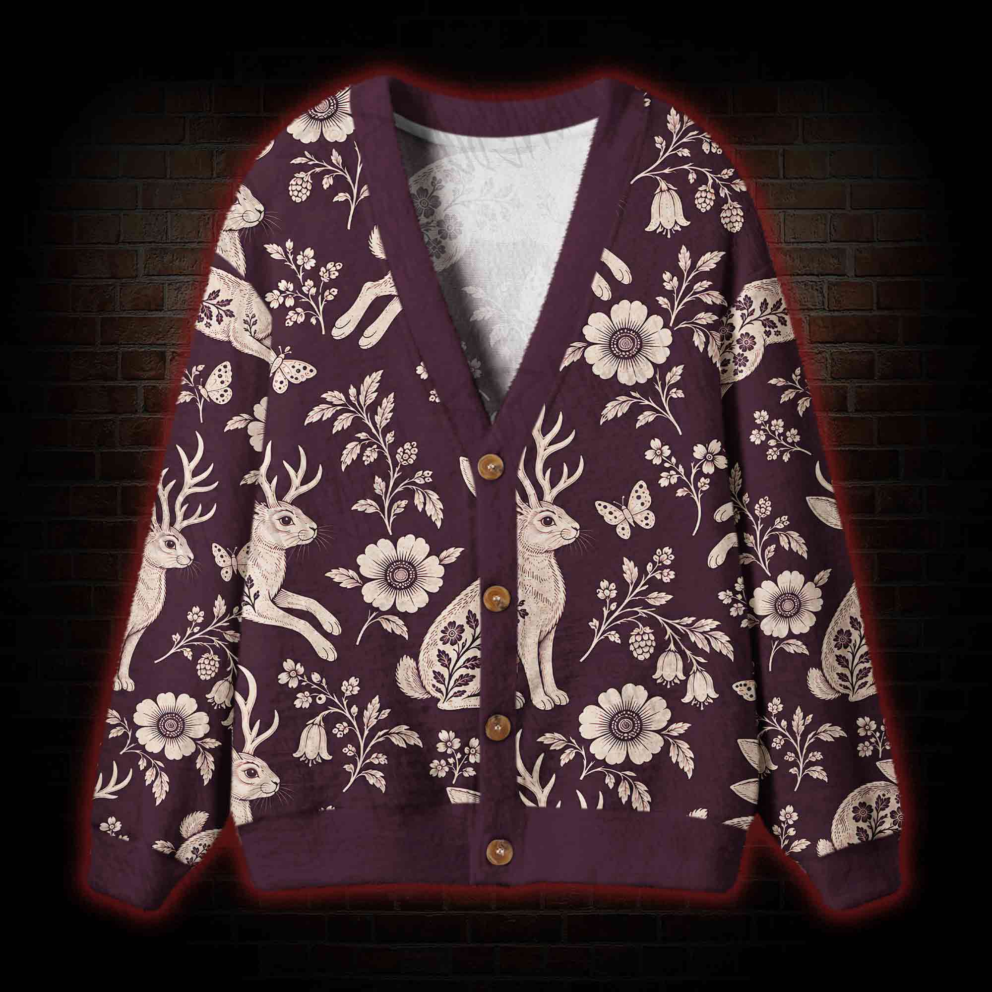 Moonlit Rabbit Garden Cardigan Sweater