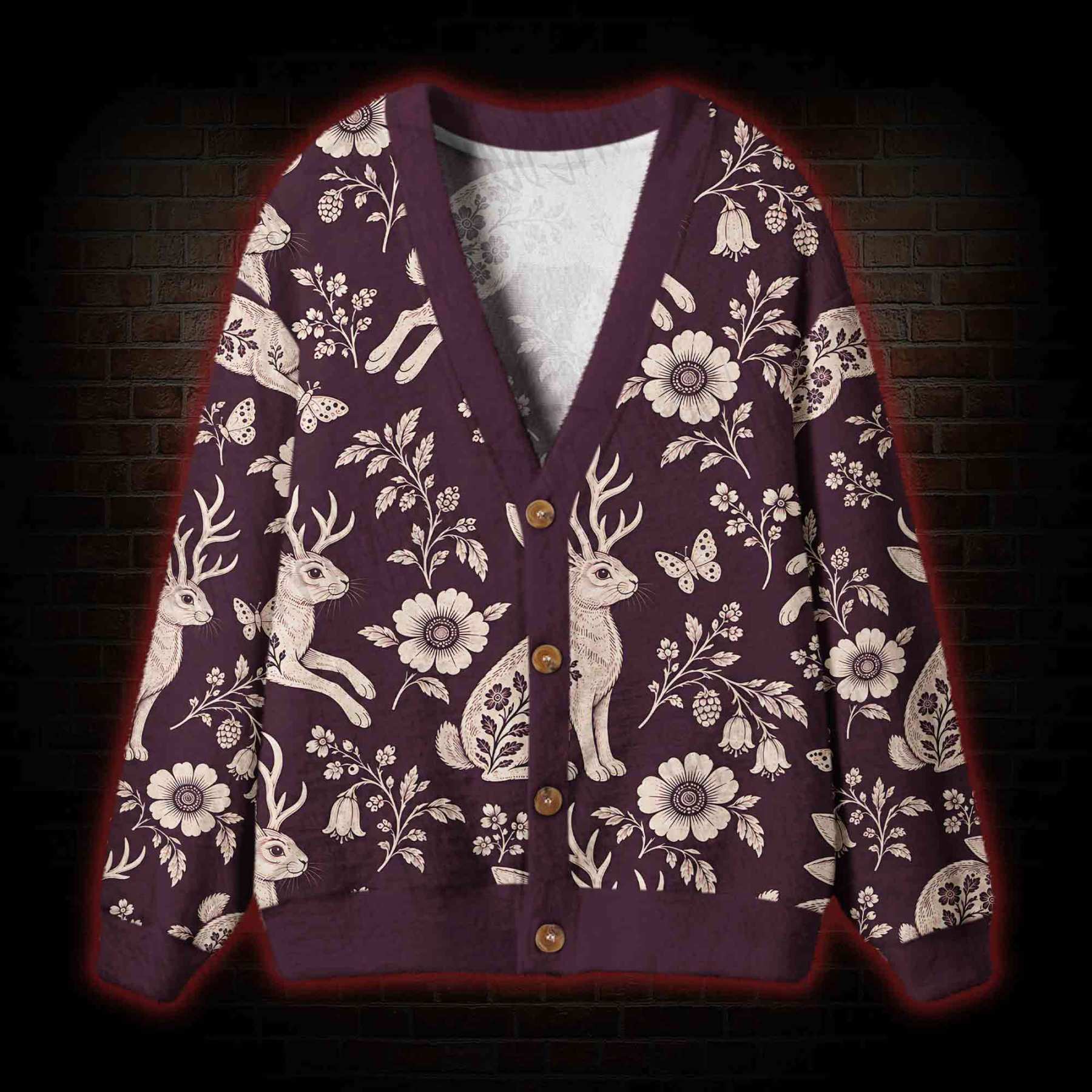 Moonlit Rabbit Garden Cardigan Sweater