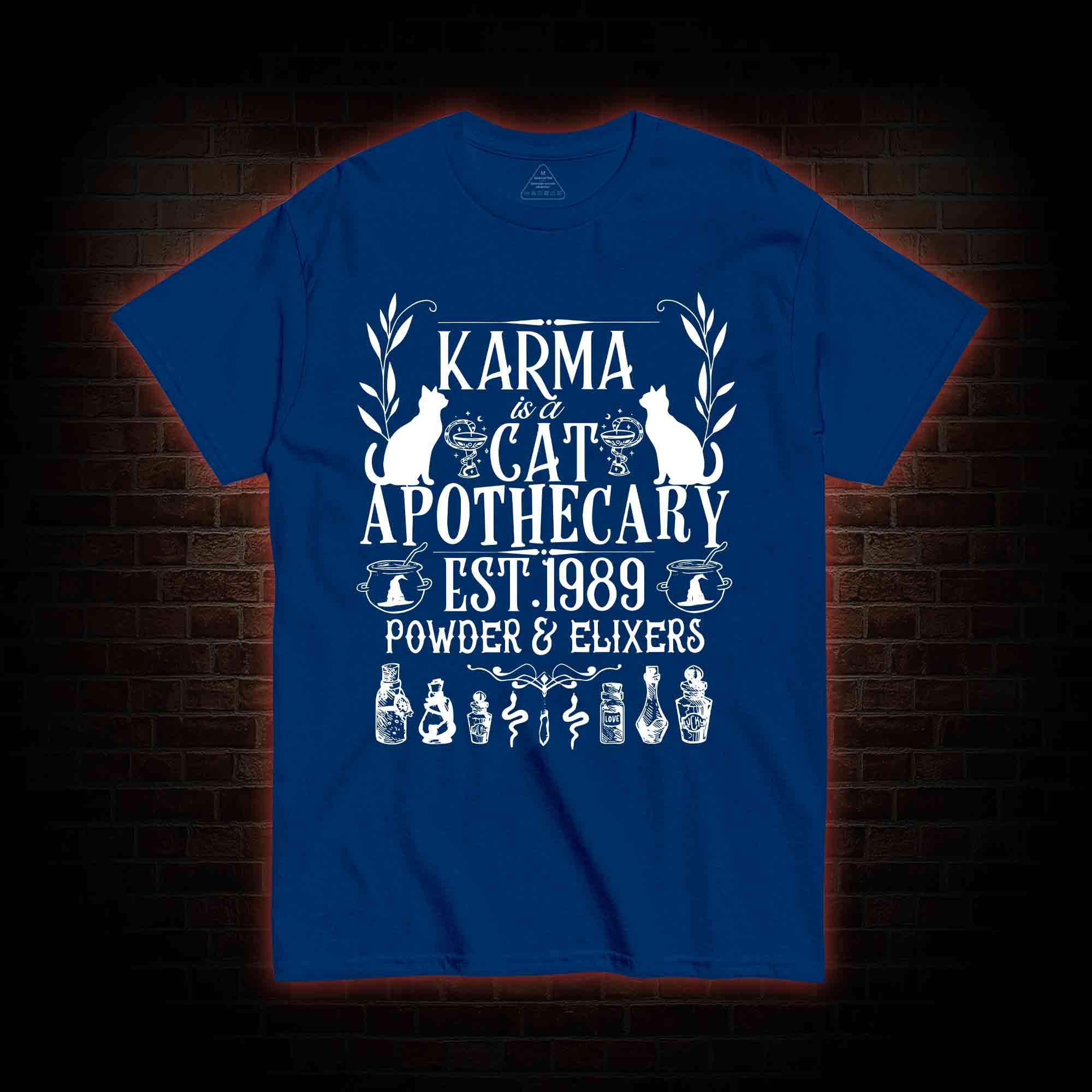 Karma Is A Cat Apothecary T-shirt 