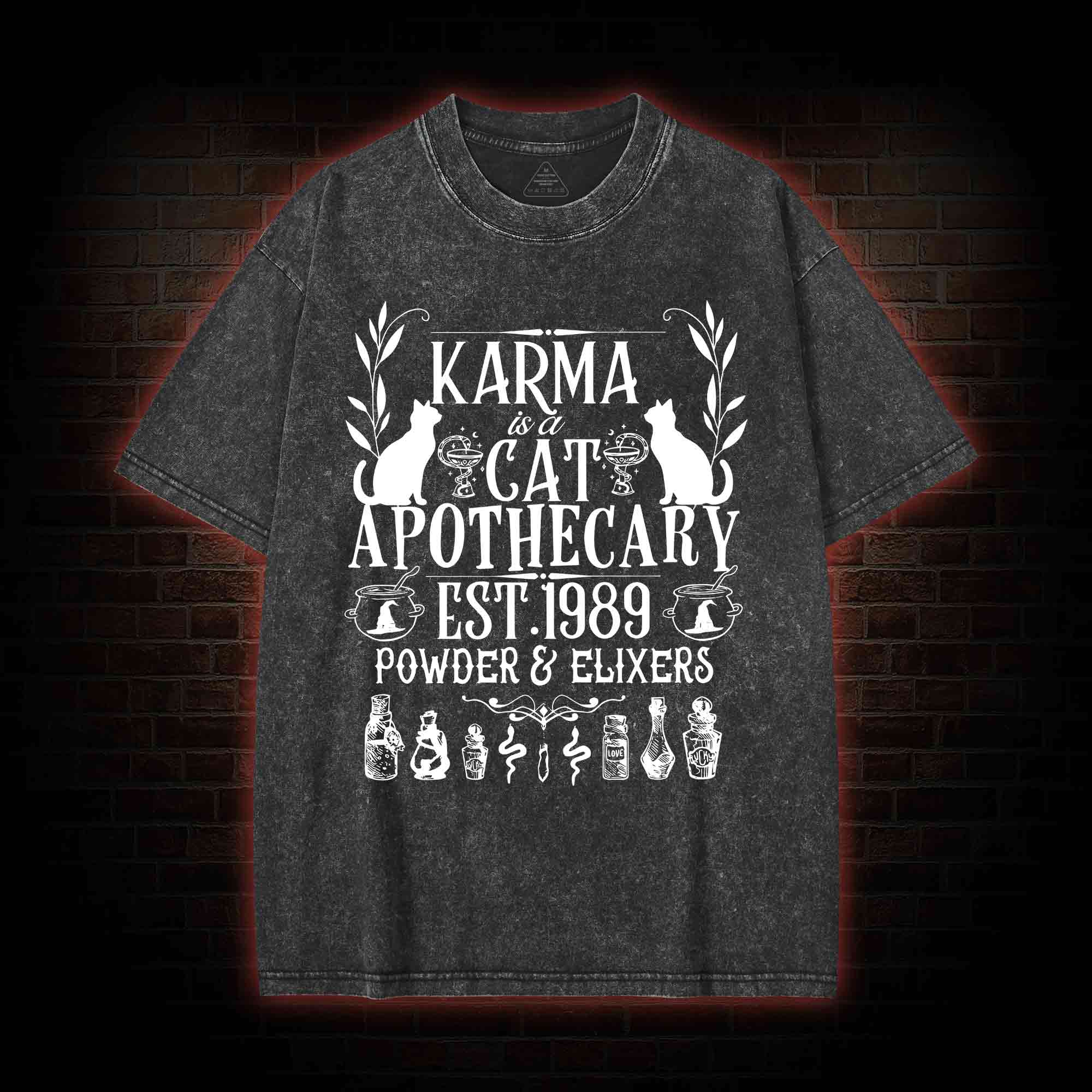 Karma Is A Cat Apothecary Washed T-shirt