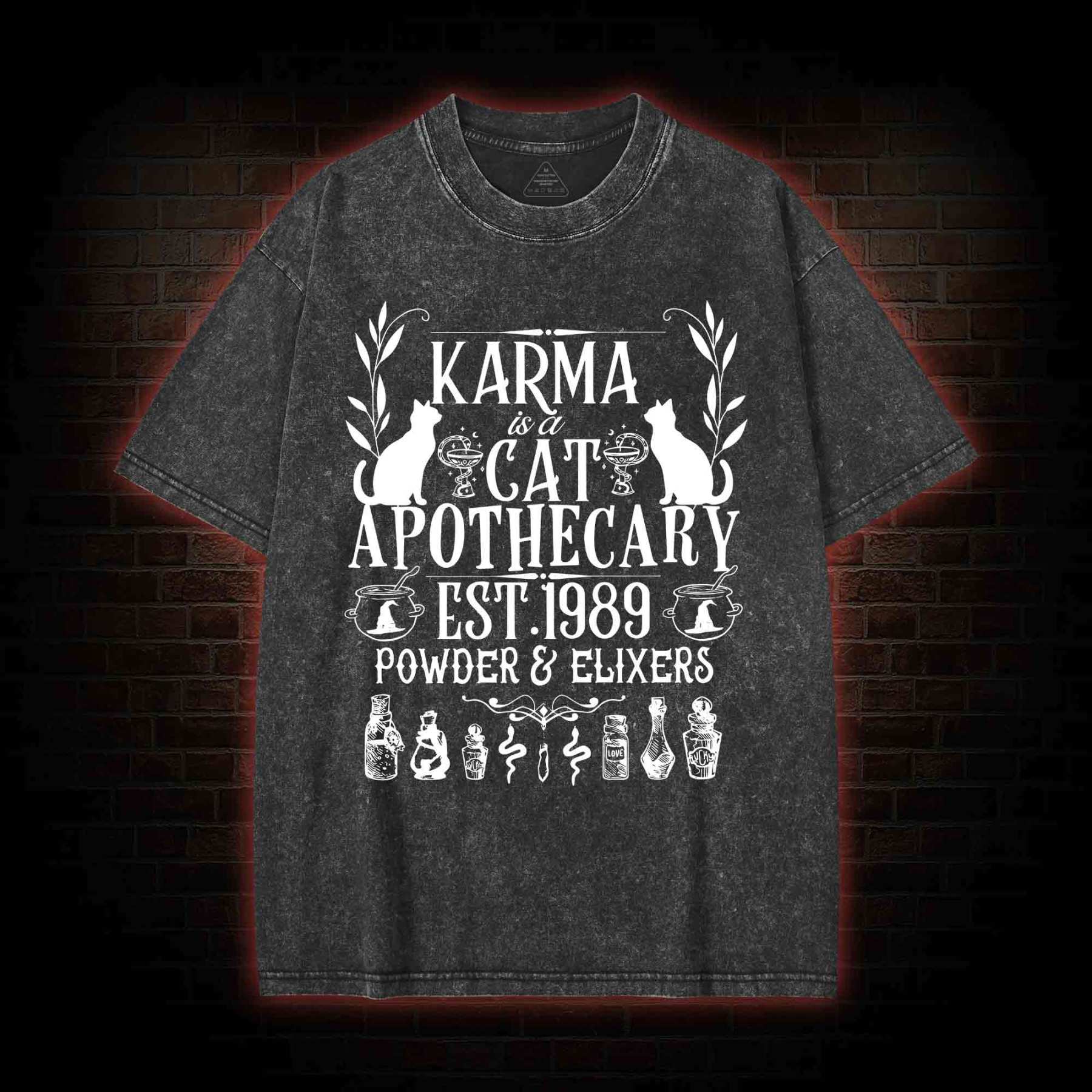 Karma Is A Cat Apothecary Washed T-shirt