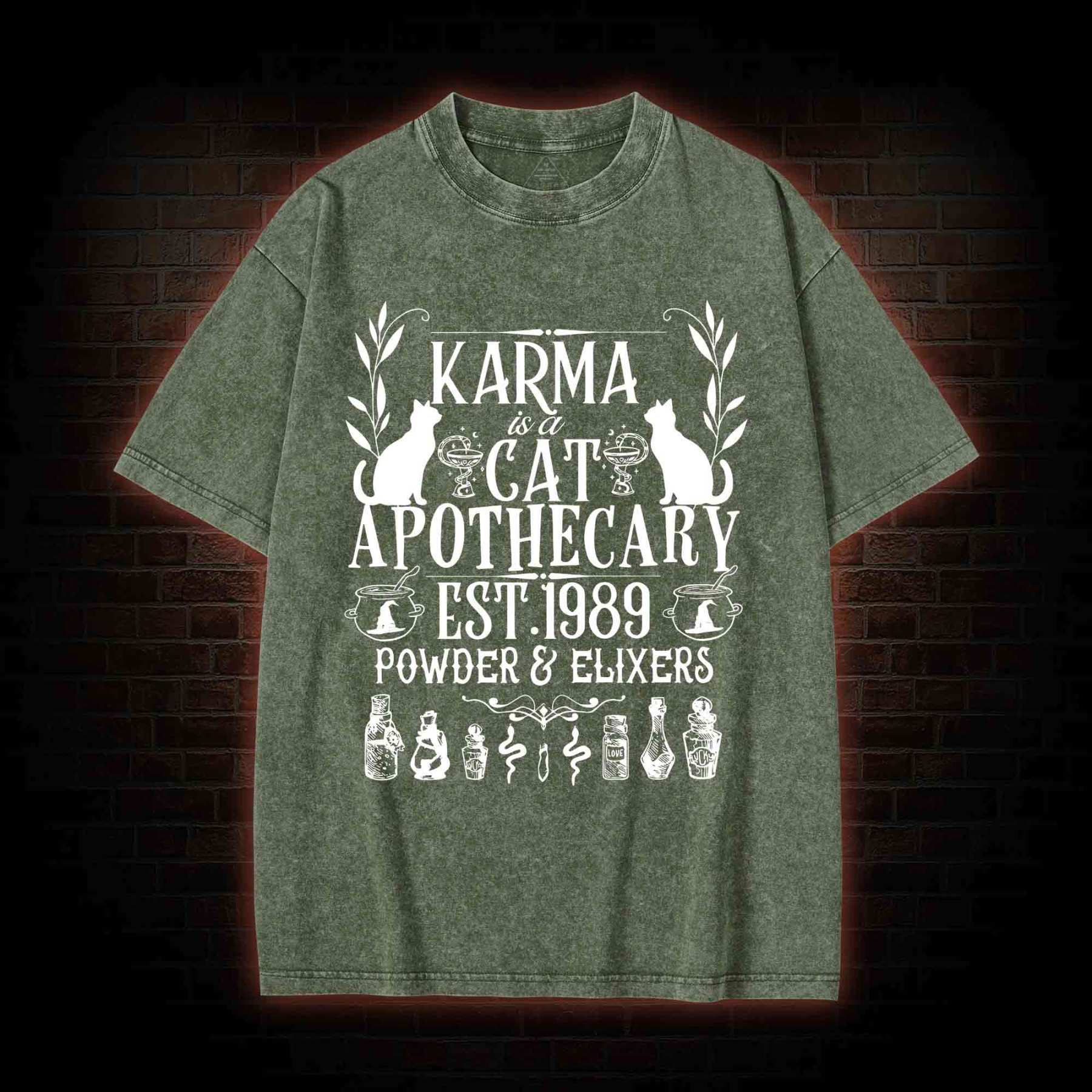 Karma Is A Cat Apothecary Washed T-shirt