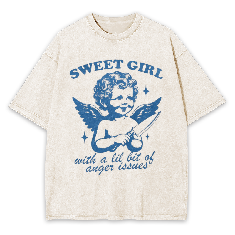 Sweet Girl with Anger Issues Cherub Washed T-shirt
