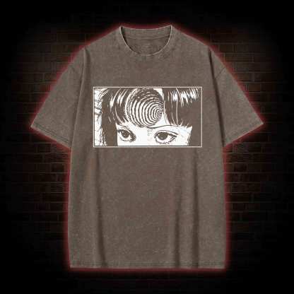 Creepy Girl Eyes, Spiral Horror Manga Washed T-shirt