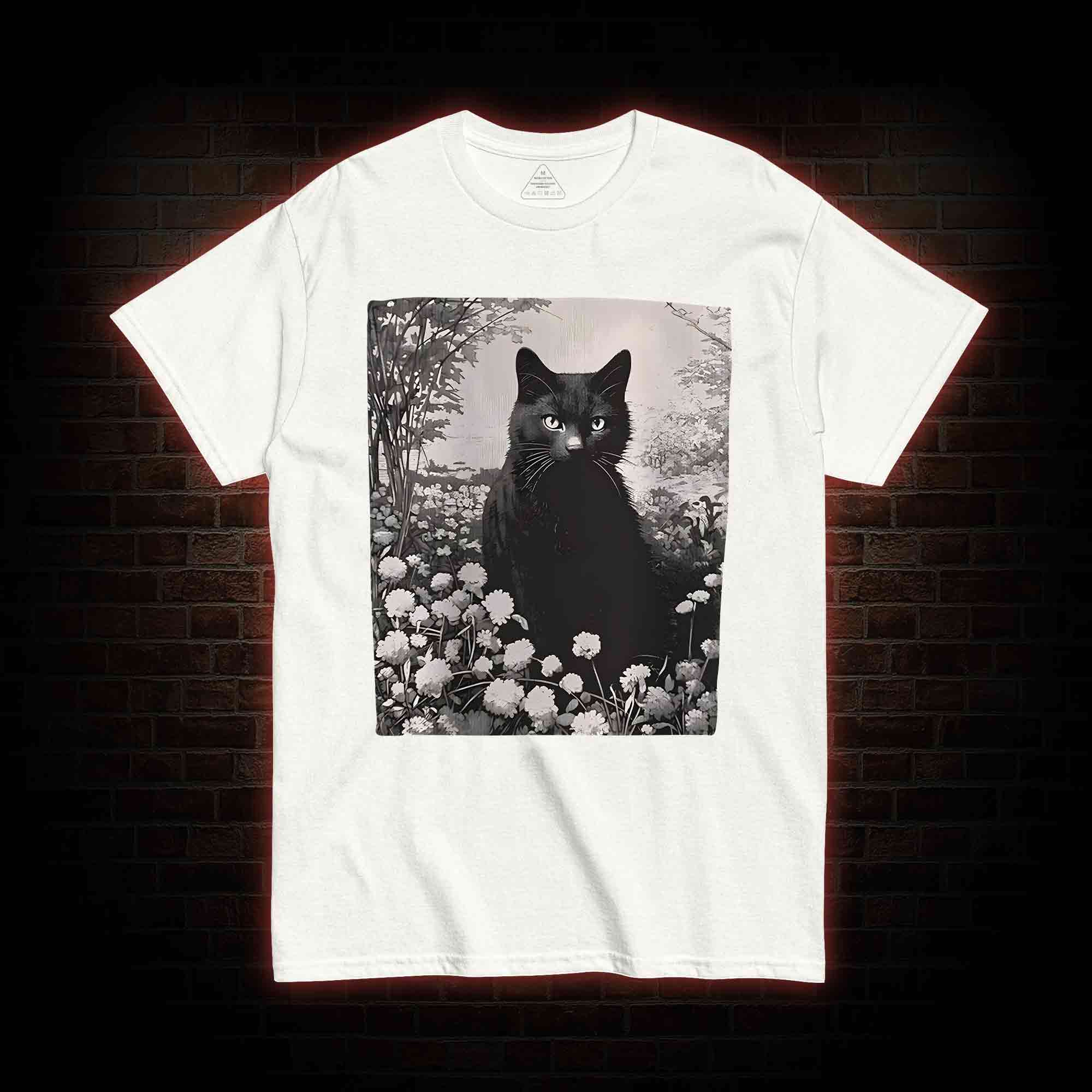 Black Cat in Garden T-shirt