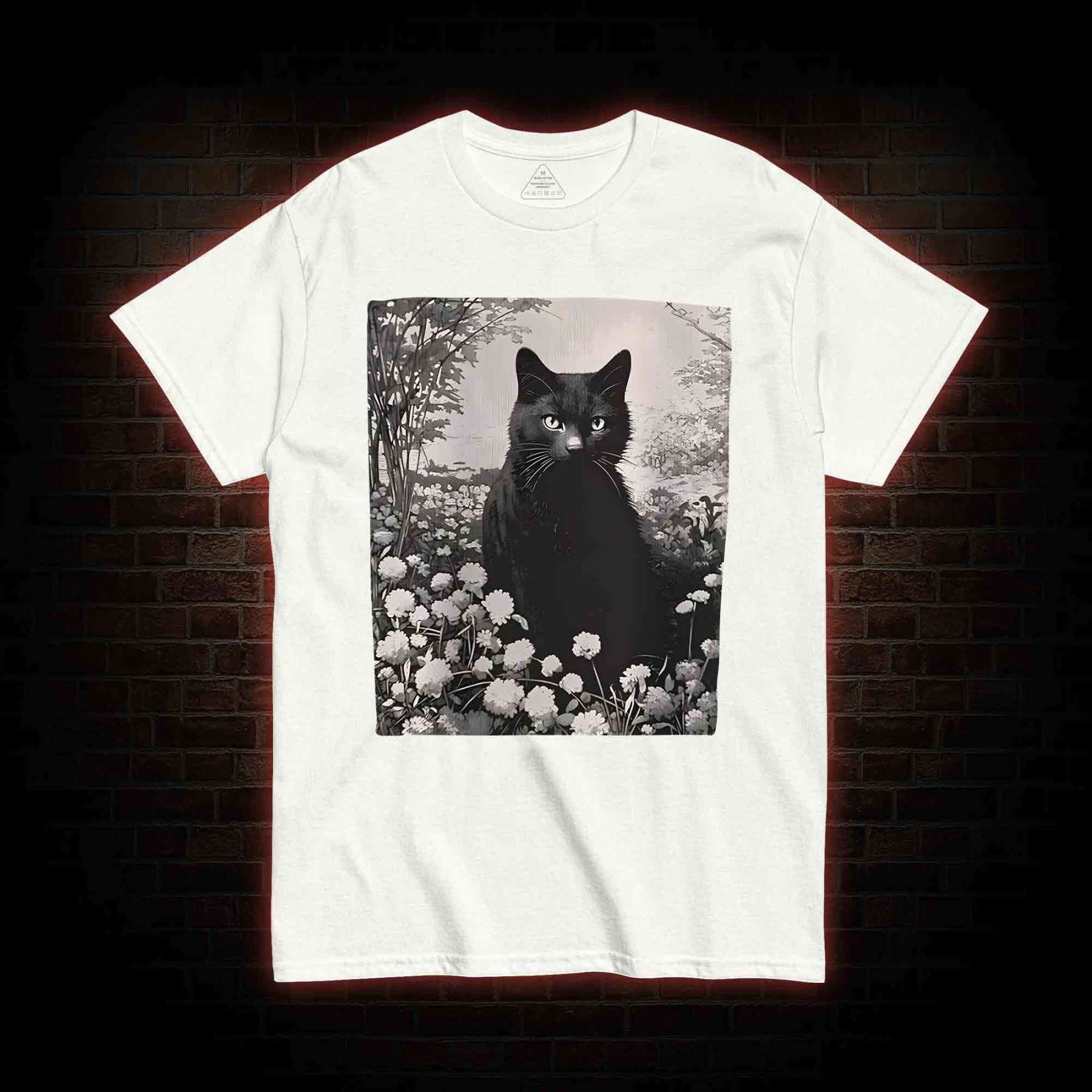 Black Cat in Garden T-shirt