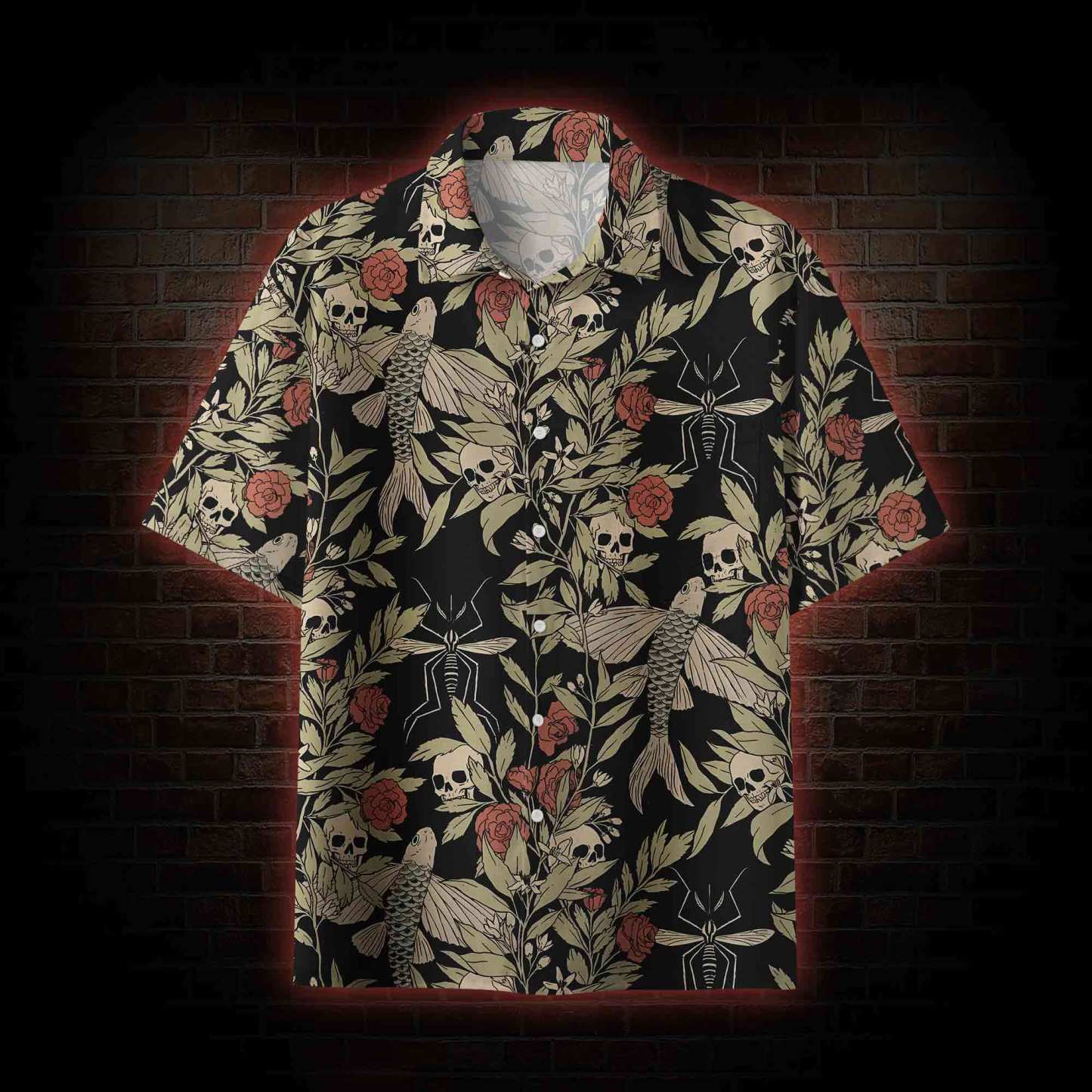 Skull and Flying Fish Hawaiian Shirt
