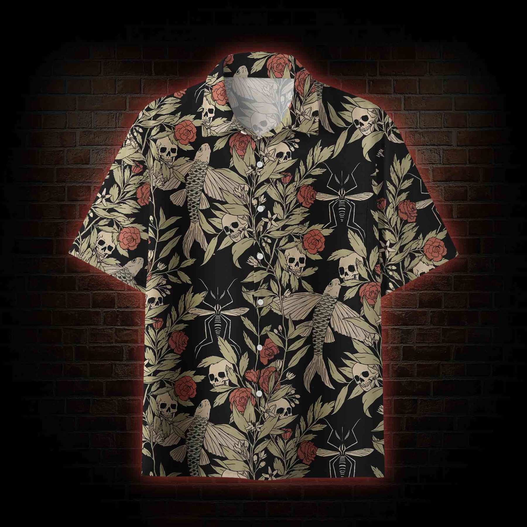 Skull and Flying Fish Hawaiian Shirt