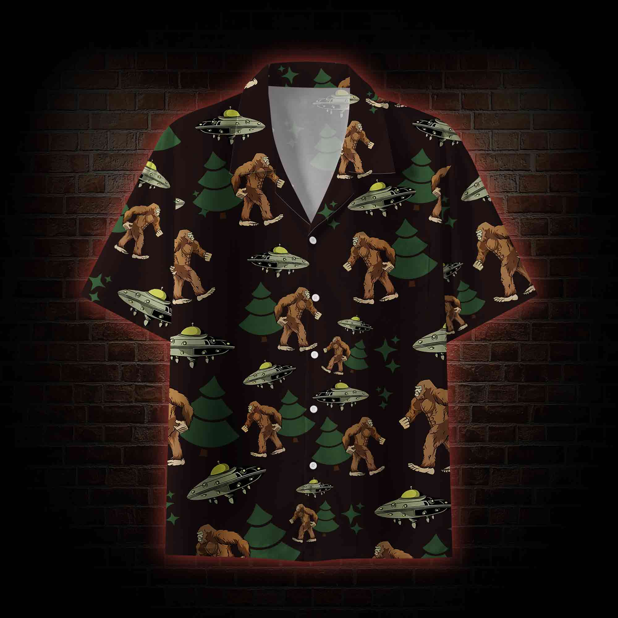 Bigfoot and UFO Hawaiian Shirt
