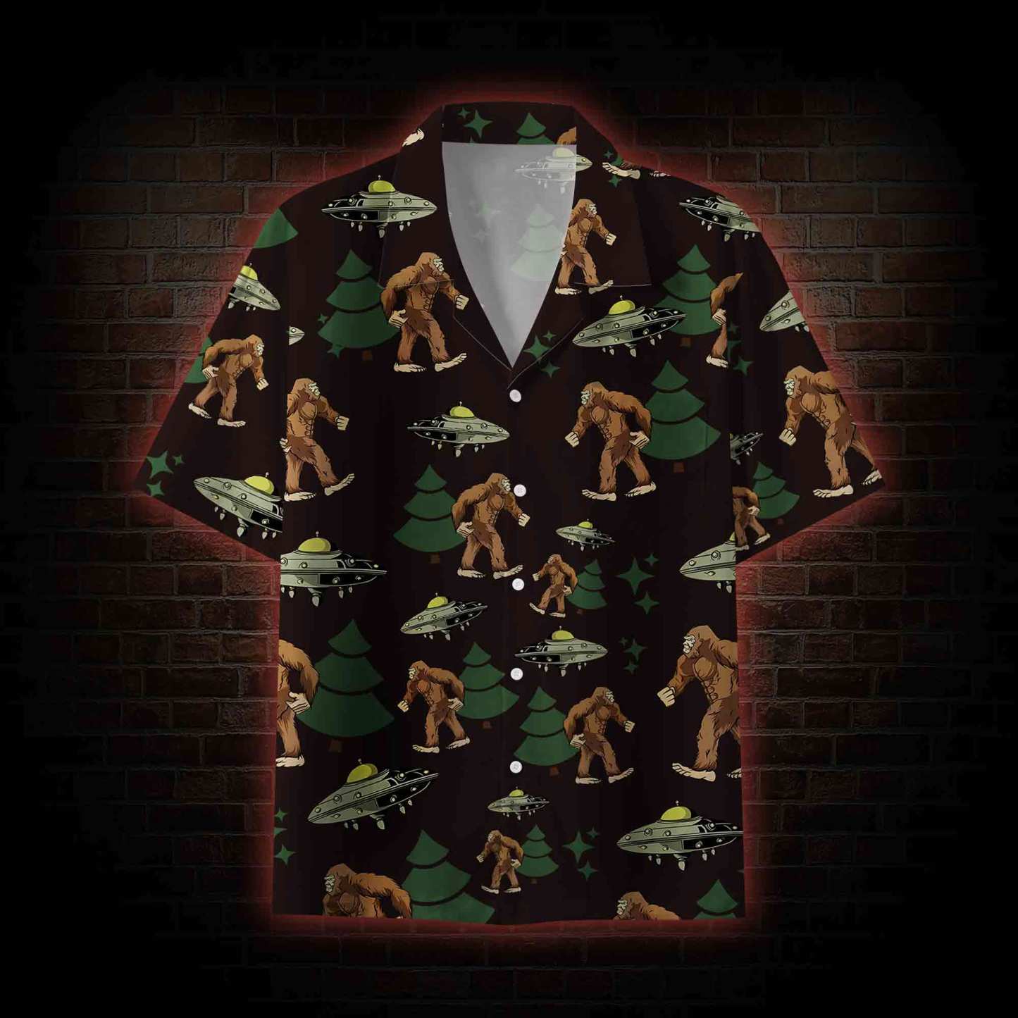 Bigfoot and UFO Hawaiian Shirt