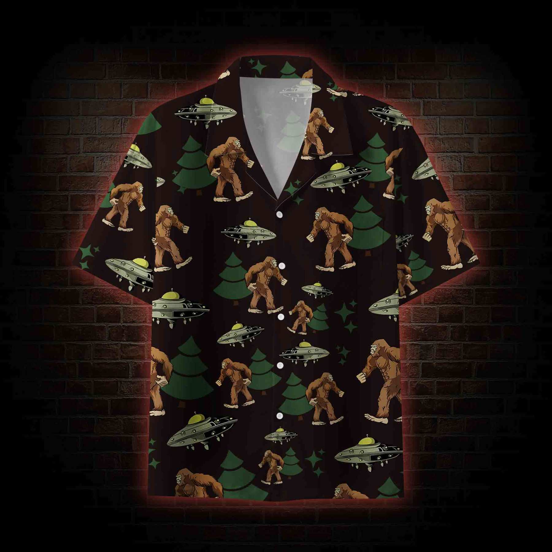 Bigfoot and UFO Hawaiian Shirt