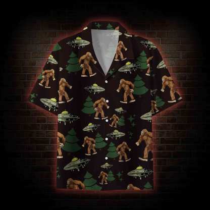 Bigfoot and UFO Hawaiian Shirt