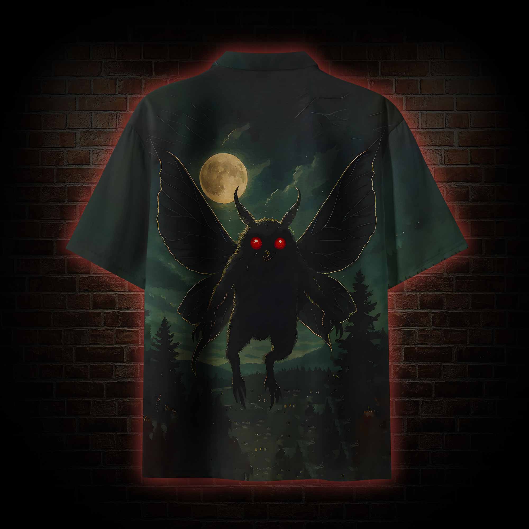 Mothman Soaring through Moonlight Hawaiian Shirt