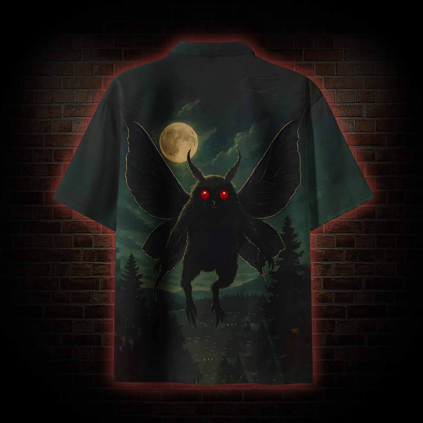 Mothman Soaring through Moonlight Hawaiian Shirt