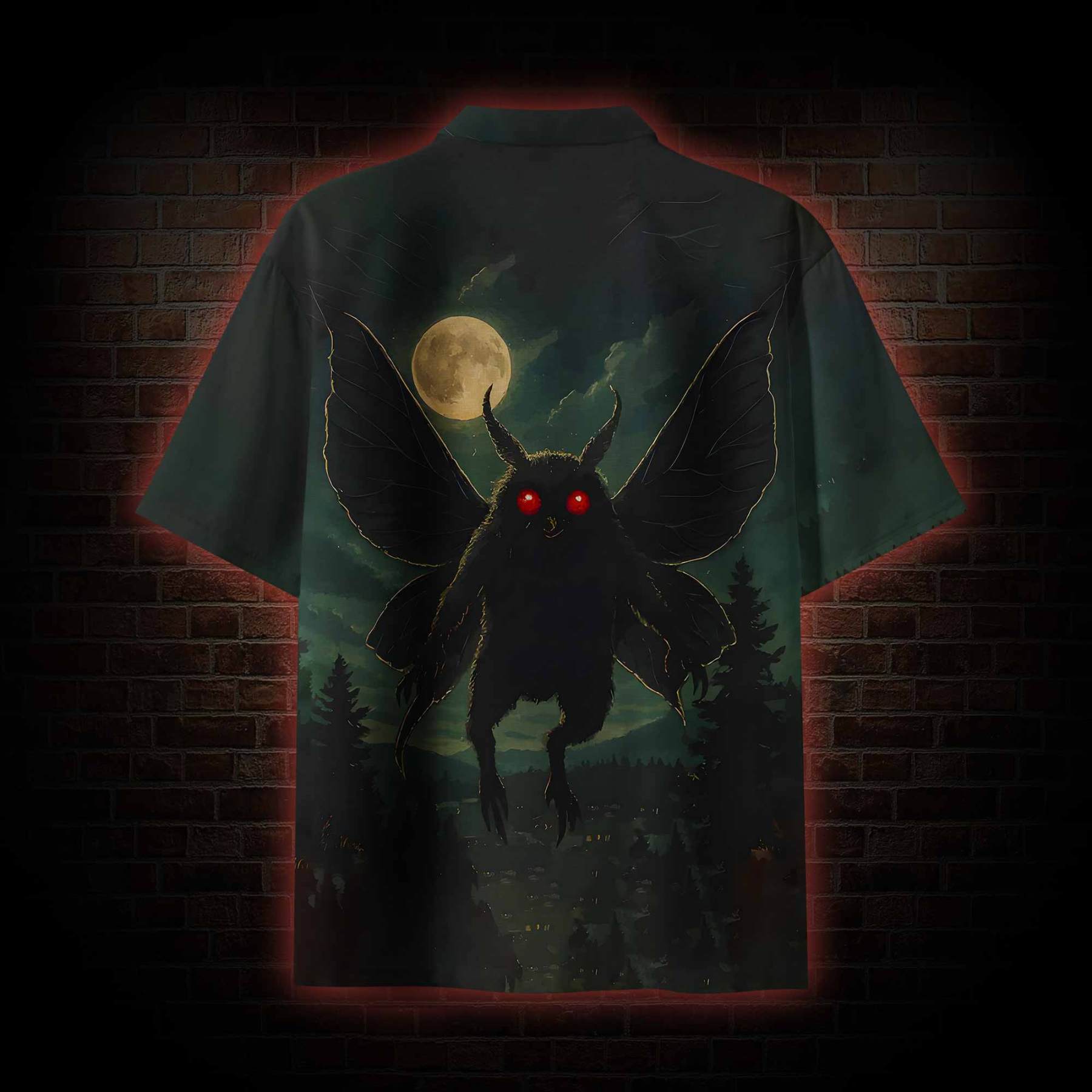 Mothman Soaring through Moonlight Hawaiian Shirt
