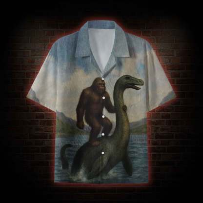 Bigfoot Riding Loch Ness Monster Button-up Shirt