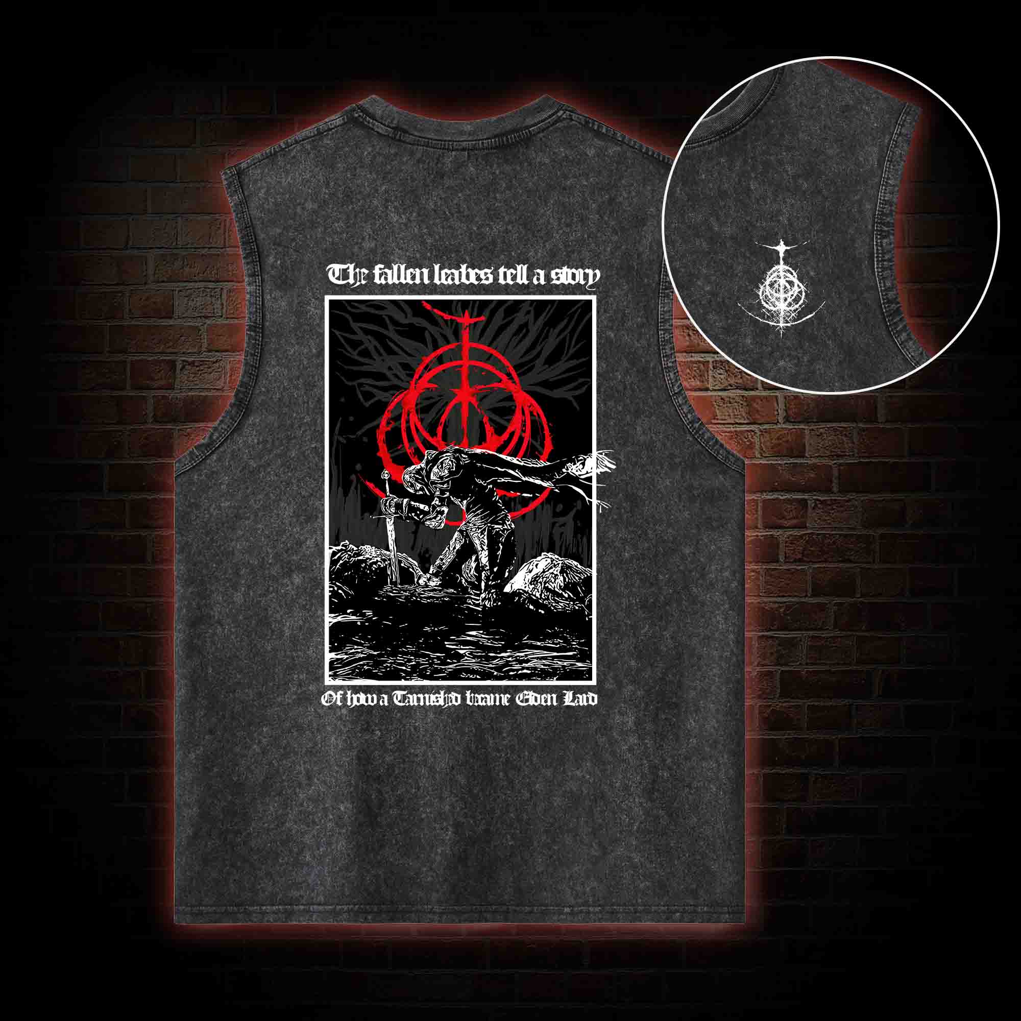 The Fallen Leaves Tell a Story Back Print Washed Tank Top