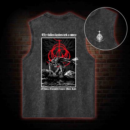 The Fallen Leaves Tell a Story Back Print Washed Tank Top