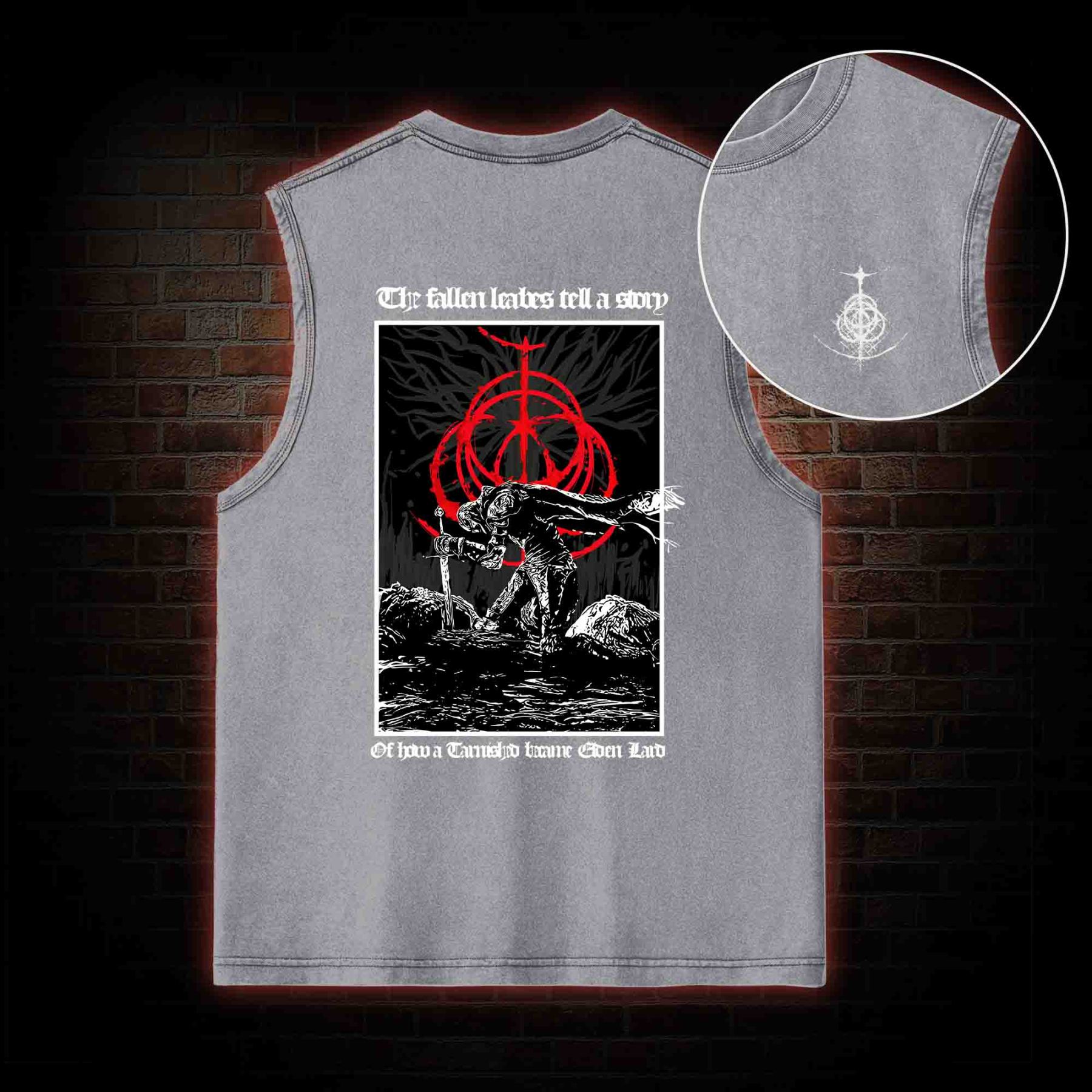 The Fallen Leaves Tell a Story Back Print Washed Tank Top