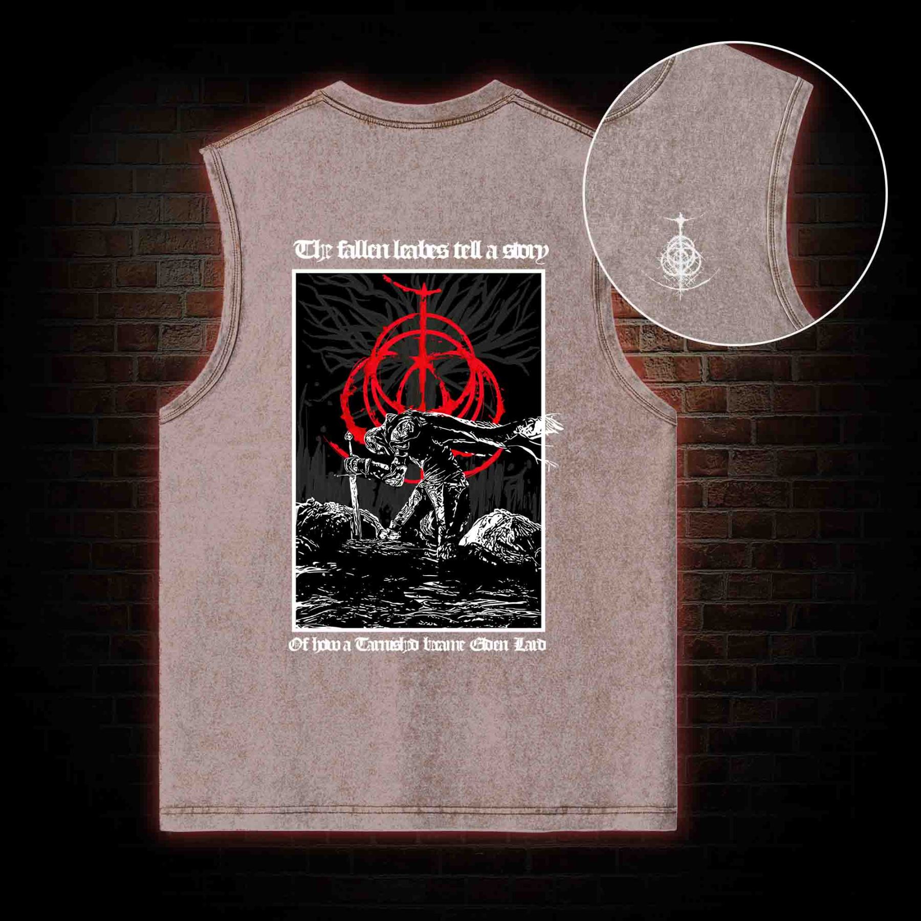 The Fallen Leaves Tell a Story Back Print Washed Tank Top