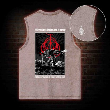 The Fallen Leaves Tell a Story Back Print Washed Tank Top