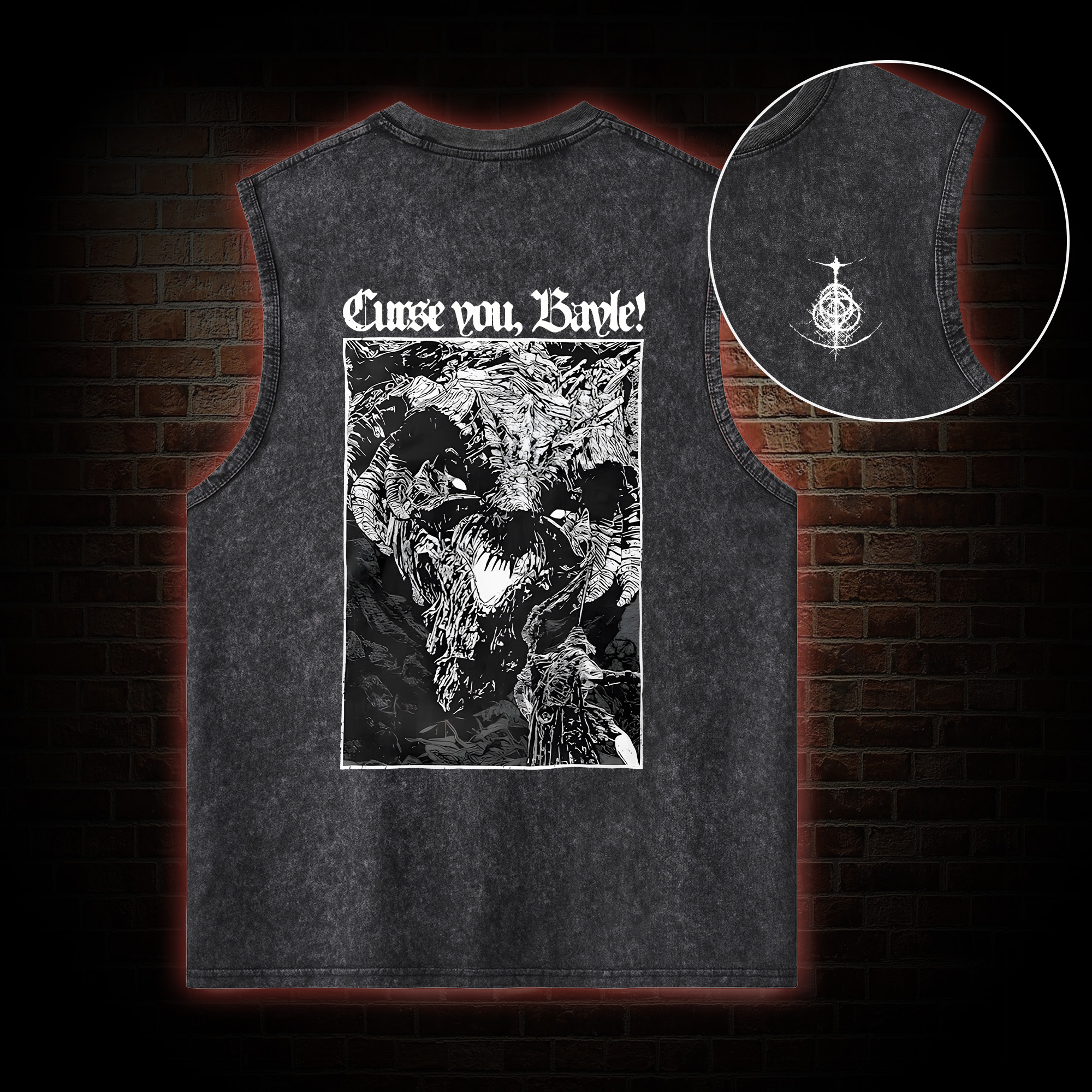 Curse You Bayle! Back Print Washed Tank Top